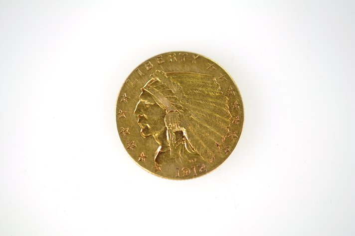 1912 Indian Head Two and a Half Dollar Gold Coin