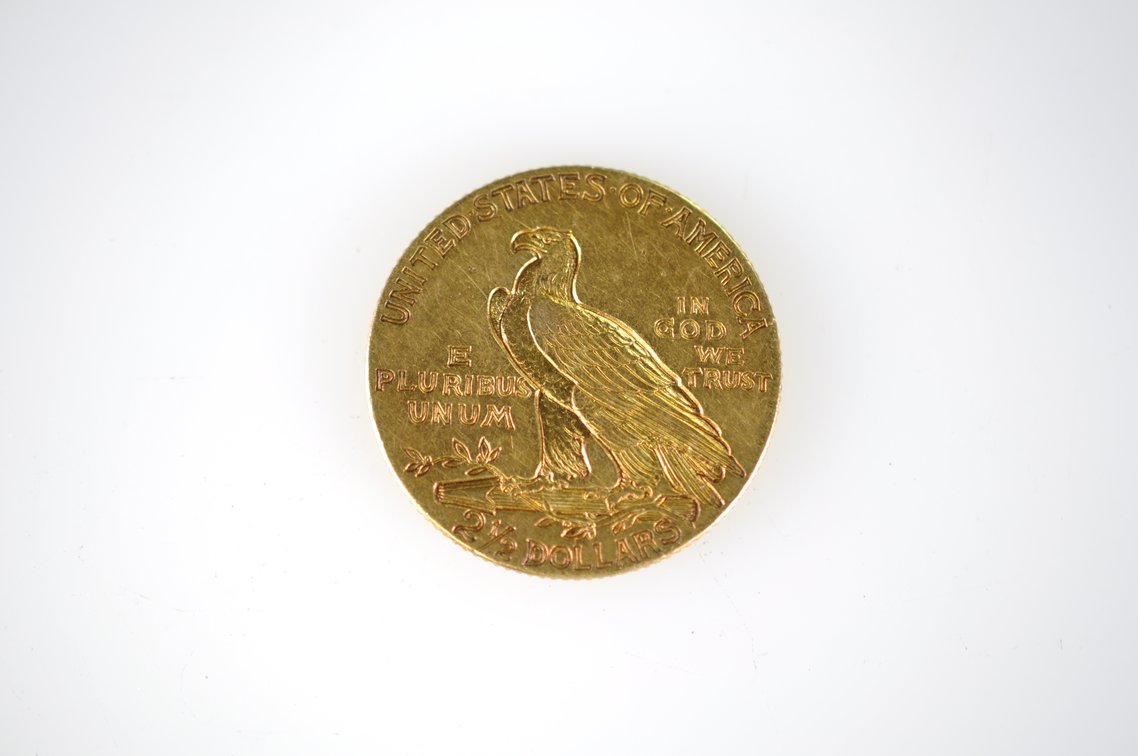 1912 Indian Head Two and a Half Dollar Gold Coin, photo 2 of 2