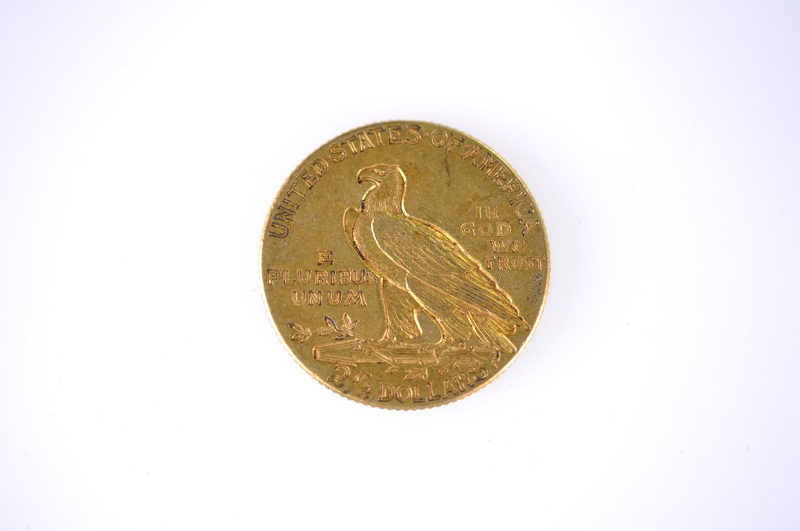 1913 Indian Head Two and a Half Dollar Gold Coin, photo 3 of 3
