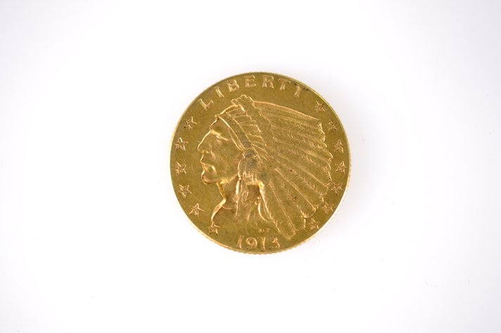 1913 Indian Head Two and a Half Dollar Gold Coin