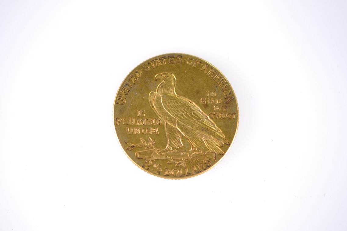 1913 Indian Head Two and a Half Dollar Gold Coin, photo 2 of 2