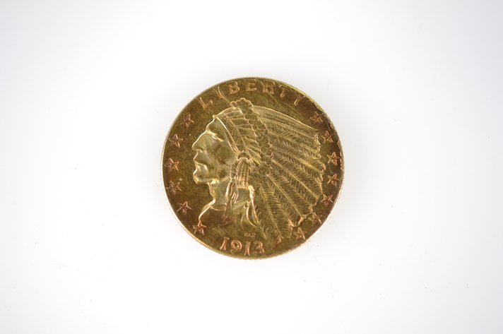 1913 Indian Head Two and a Half Dollar Gold Coin