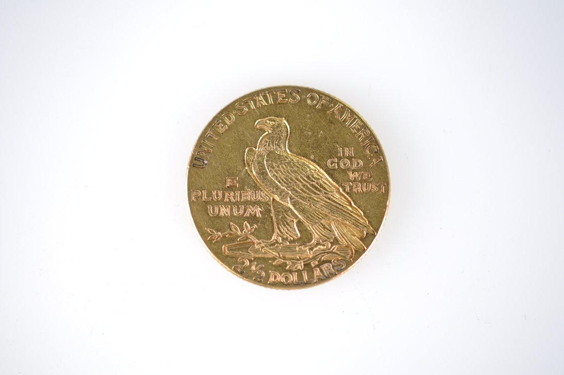 1914 Indian Head Two and a Half Dollar Gold Coin, photo 3 of 3