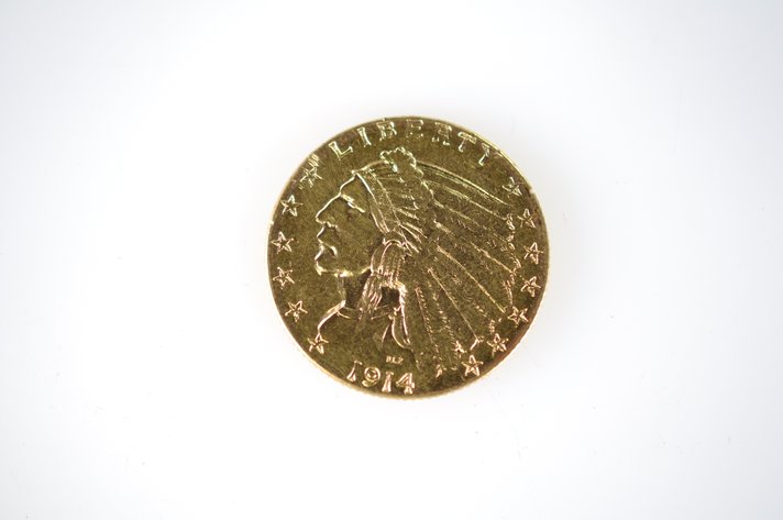 1914 Indian Head Two and a Half Dollar Gold Coin