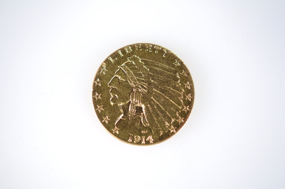 1914 Indian Head Two and a Half Dollar Gold Coin, photo 2 of 4