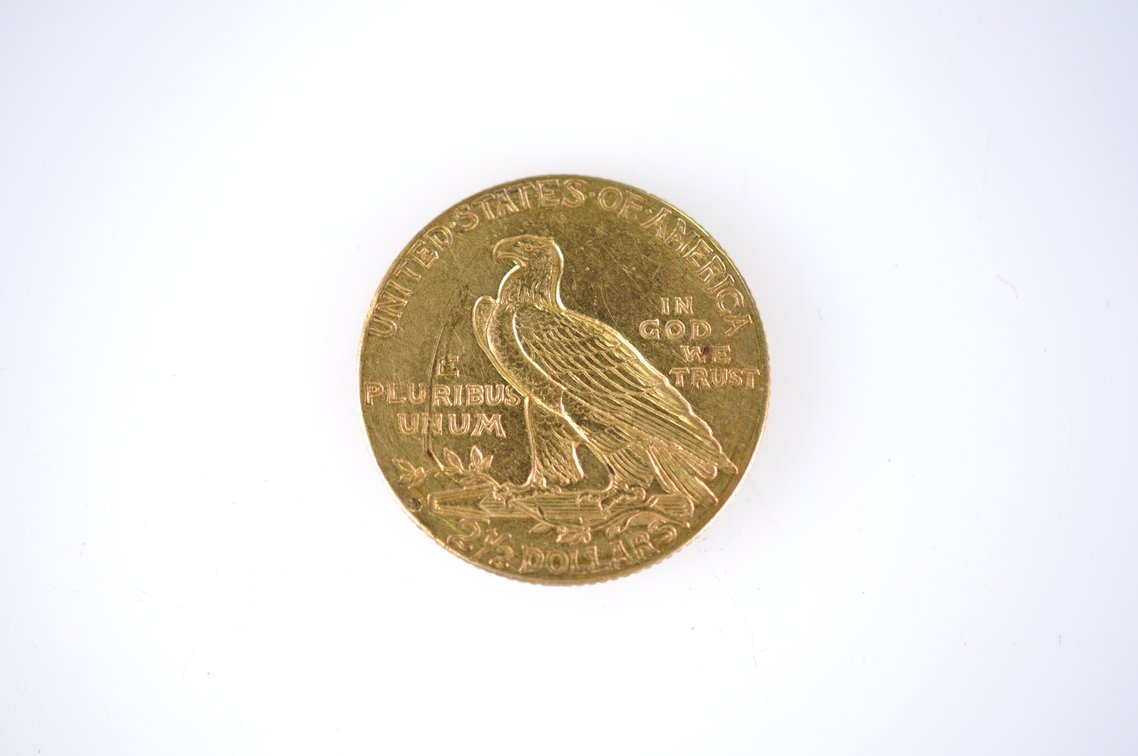 1914 Indian Head Two and a Half Dollar Gold Coin, photo 3 of 3
