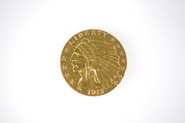 1915 Indian Head Two and a Half Dollar Gold Coin