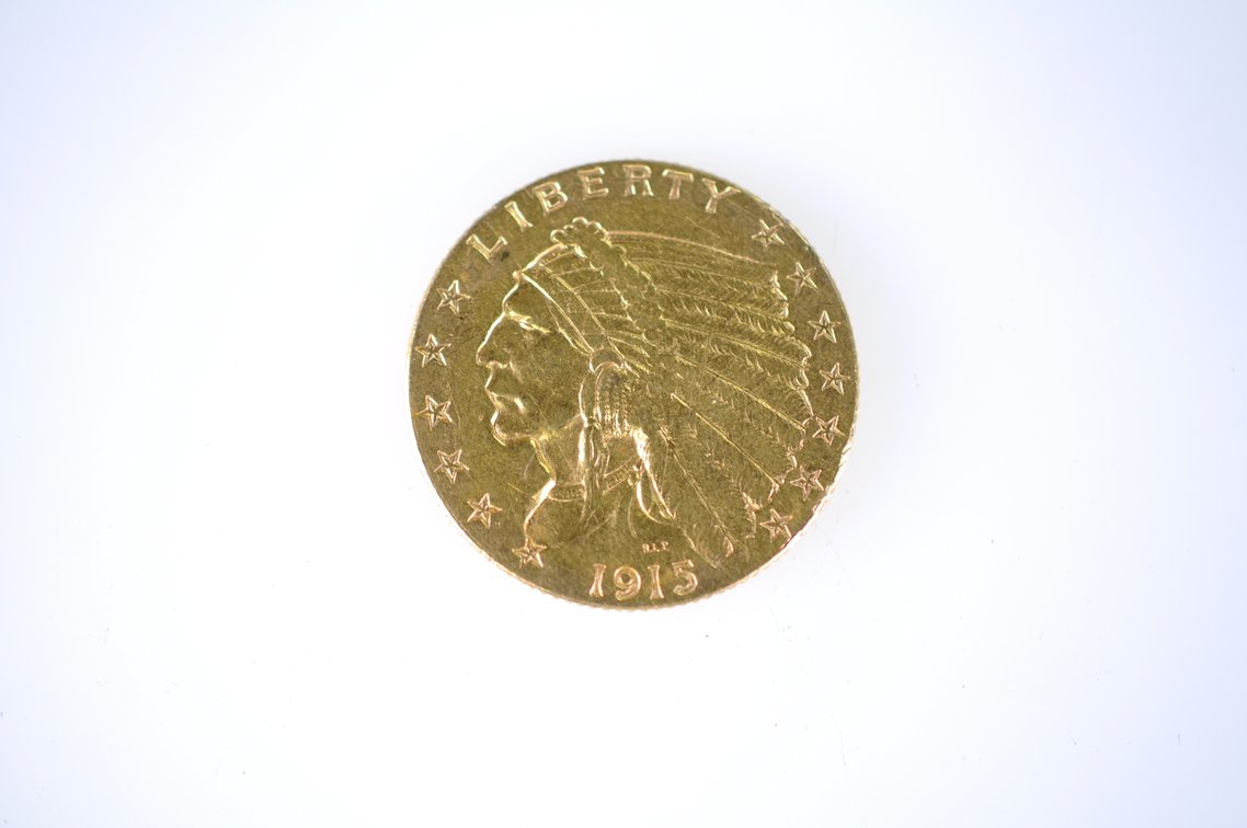 1915 Indian Head Two and a Half Dollar Gold Coin, photo 2 of 4