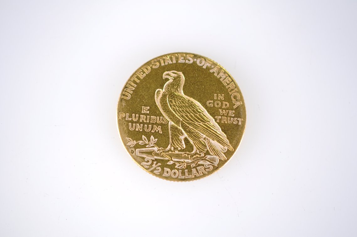 1914 Indian Head Two and a Half Dollar Gold Coin, photo 2 of 2