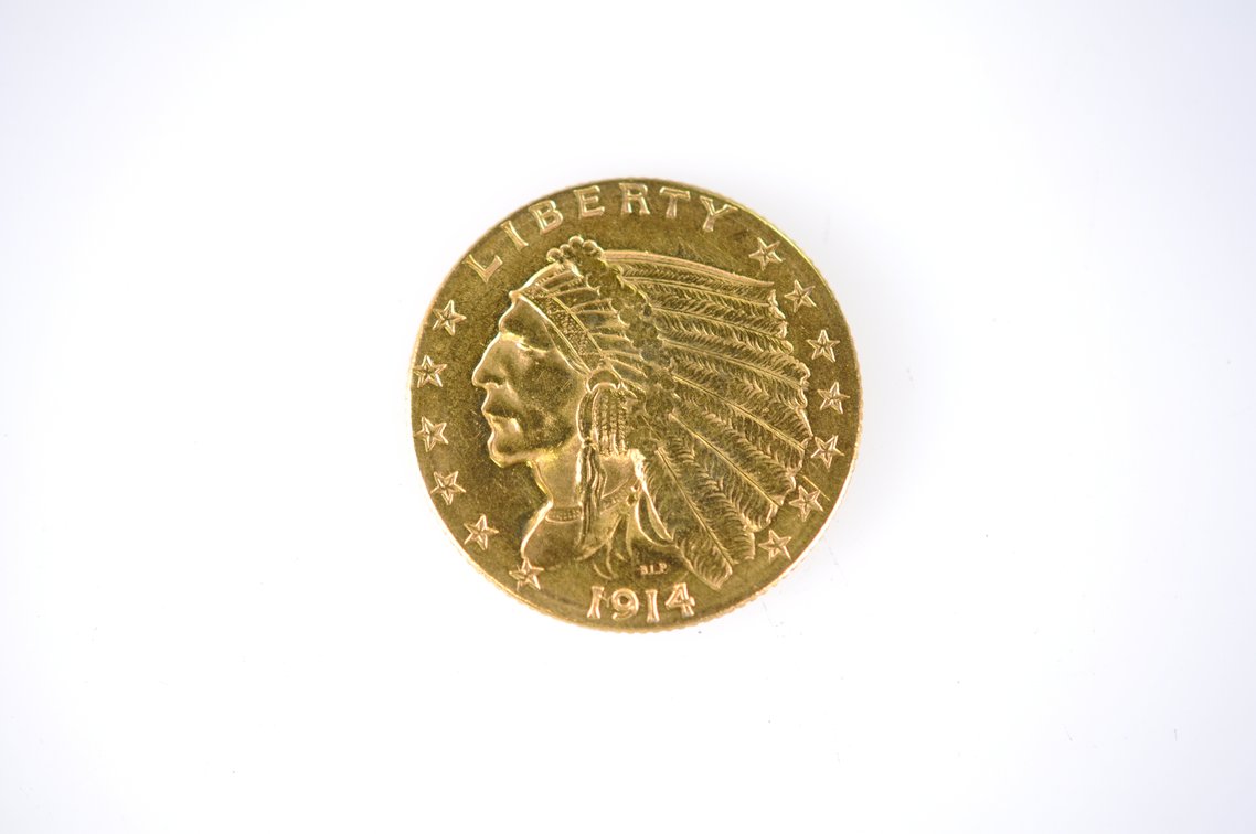 1914 Indian Head Two and a Half Dollar Gold Coin, photo 2 of 4