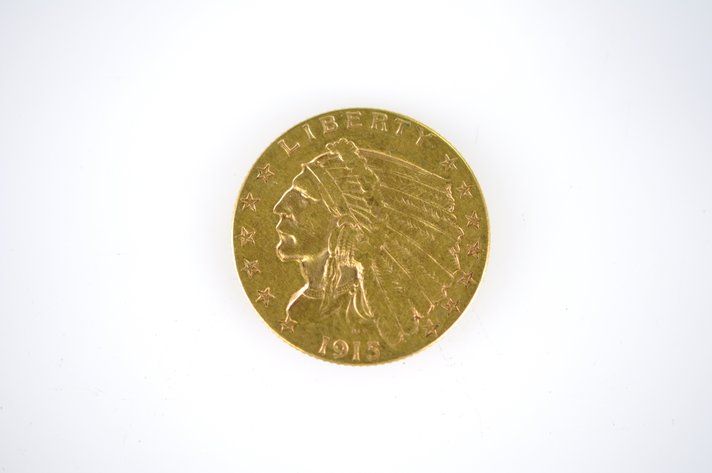 1915 Indian Head Two and a Half Dollar Gold Coin