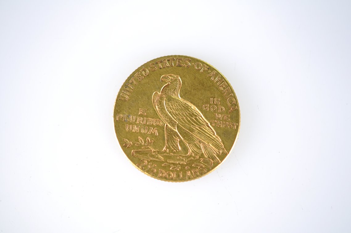 1915 Indian Head Two and a Half Dollar Gold Coin, photo 2 of 3