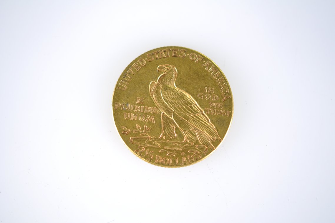 1915 Indian Head Two and a Half Dollar Gold Coin, photo 3 of 3