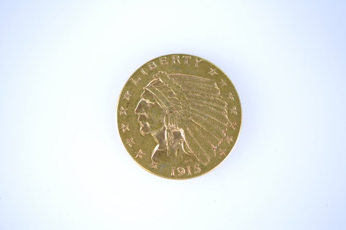 1915 Indian Head Two and a Half Dollar Gold Coin