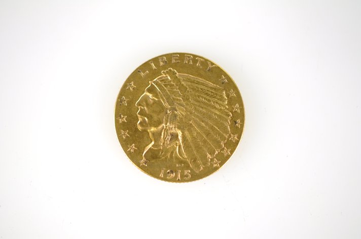 1915 Indian Head Two and a Half Dollar Gold Coin