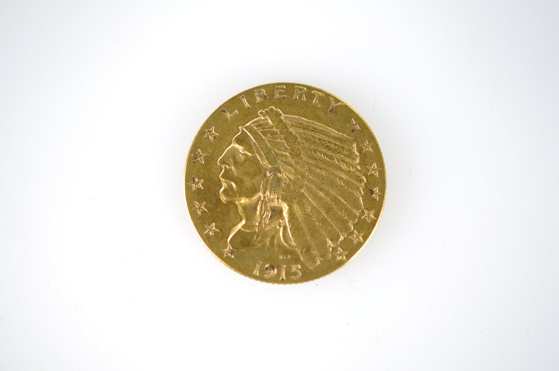1915 Indian Head Two and a Half Dollar Gold Coin, photo 2 of 4