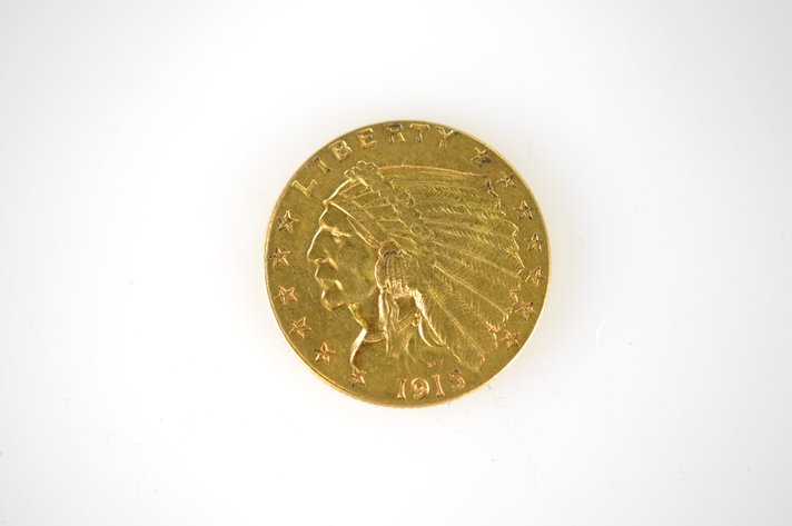 1915 Indian Head Two and a Half Dollar Gold Coin
