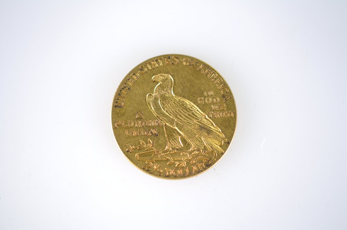 1915 Indian Head Two and a Half Dollar Gold Coin, photo 3 of 3