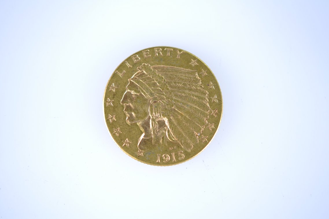 1915 Indian Head Two and a Half Dollar Gold Coin, photo 2 of 3