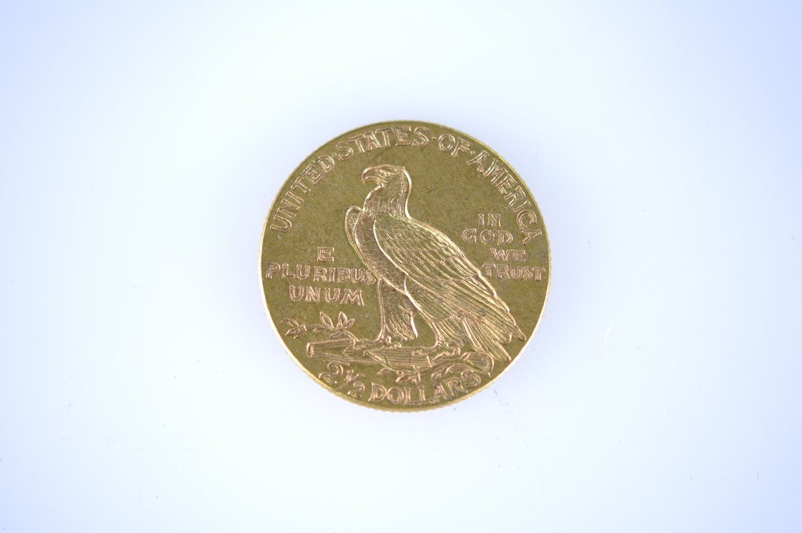 1915 Indian Head Two and a Half Dollar Gold Coin, photo 3 of 3