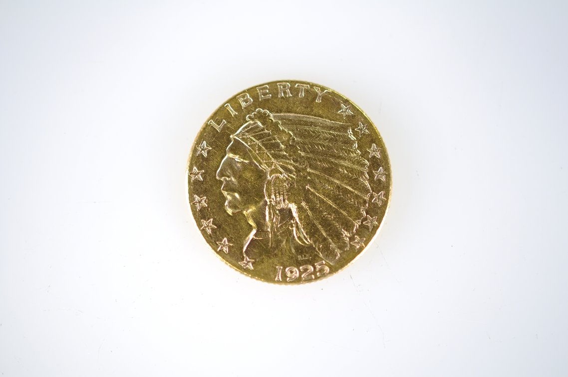 1925 Indian Head Two and a Half Dollar Gold Coin, photo 2 of 3