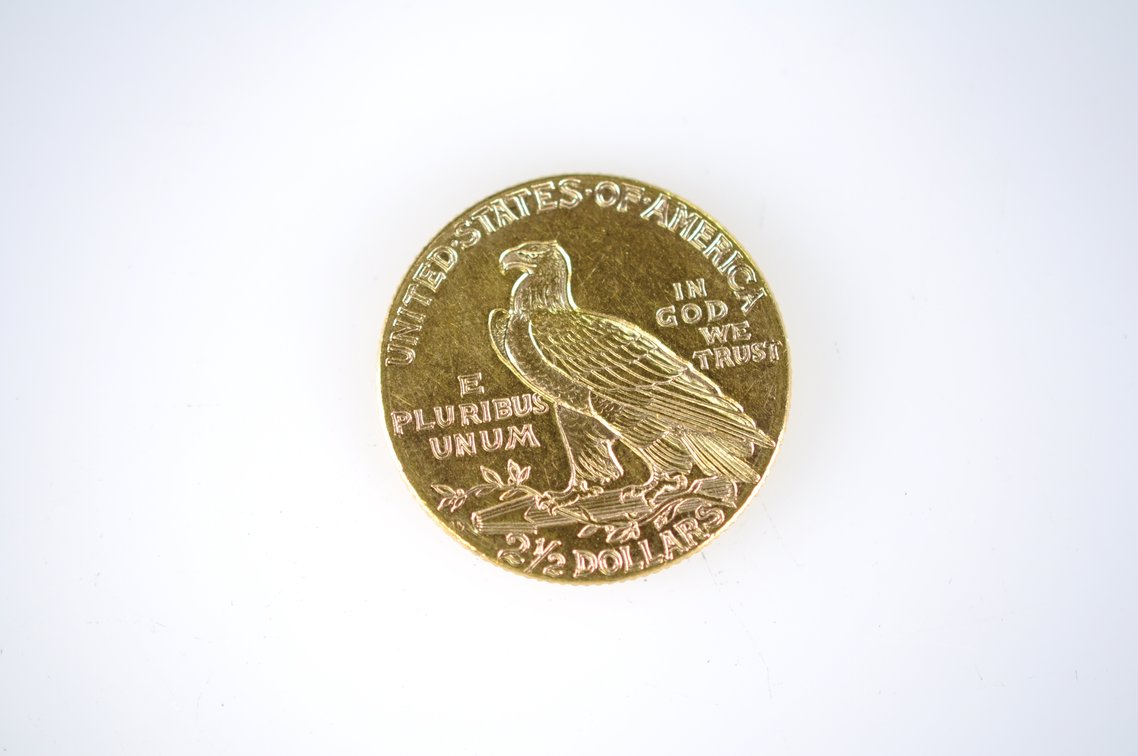 1925 Indian Head Two and a Half Dollar Gold Coin, photo 3 of 3