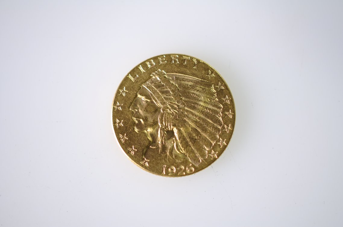 1926 Indian Head Two and a Half Dollar Gold Coin, photo 2 of 3