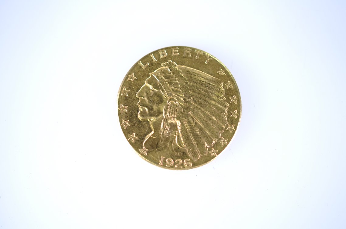 1926 Indian Head Two and a Half Dollar Gold Coin, photo 2 of 3