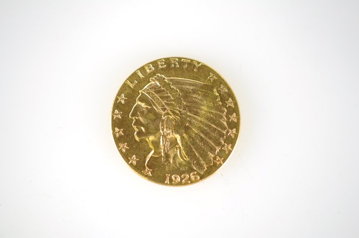 1926 Indian Head Two and a Half Dollar Gold Coin