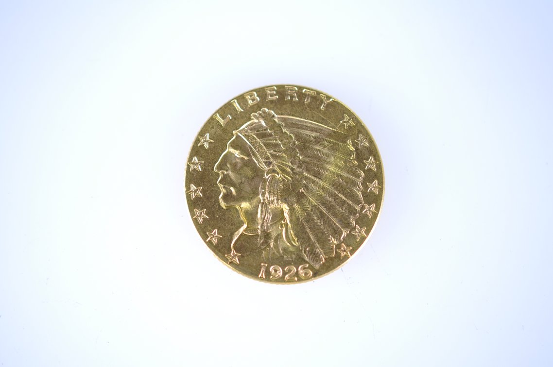 1926 Indian Head Two and a Half Dollar Gold Coin, photo 2 of 3