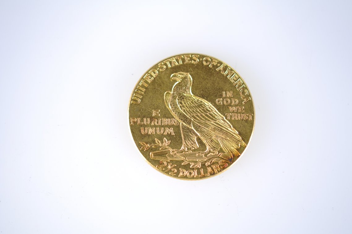 1927 Indian Head Two and a Half Dollar Gold Coin, photo 3 of 3