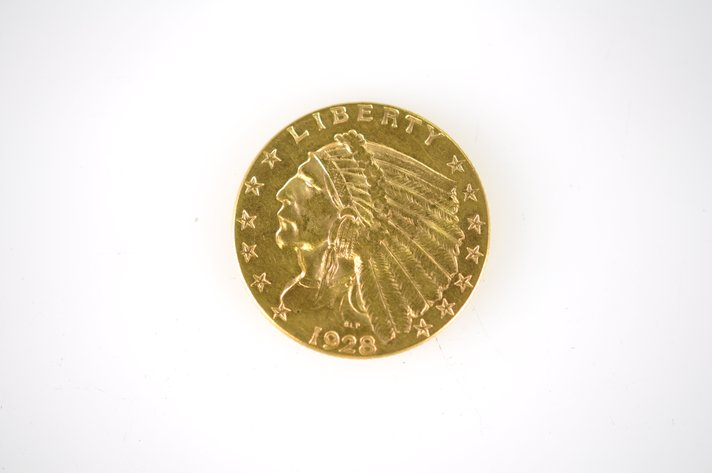 1928 Indian Head Two and a Half Dollar Gold Coin