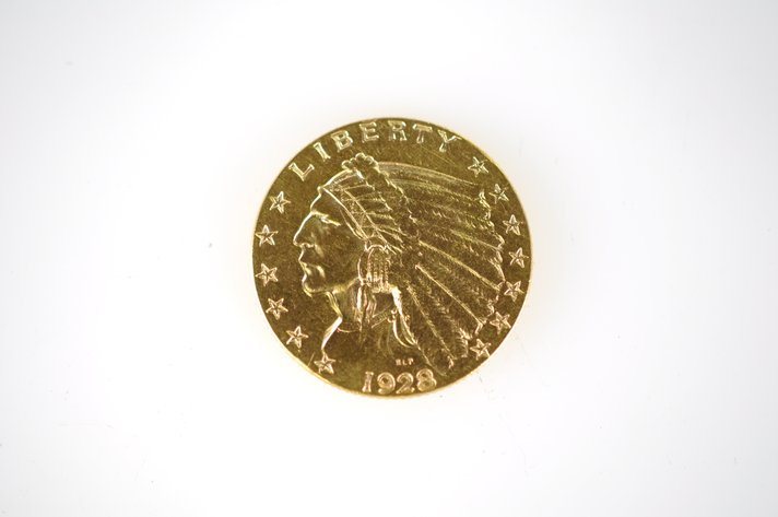 1928  Indian Head Two and a Half Dollar Gold Coin