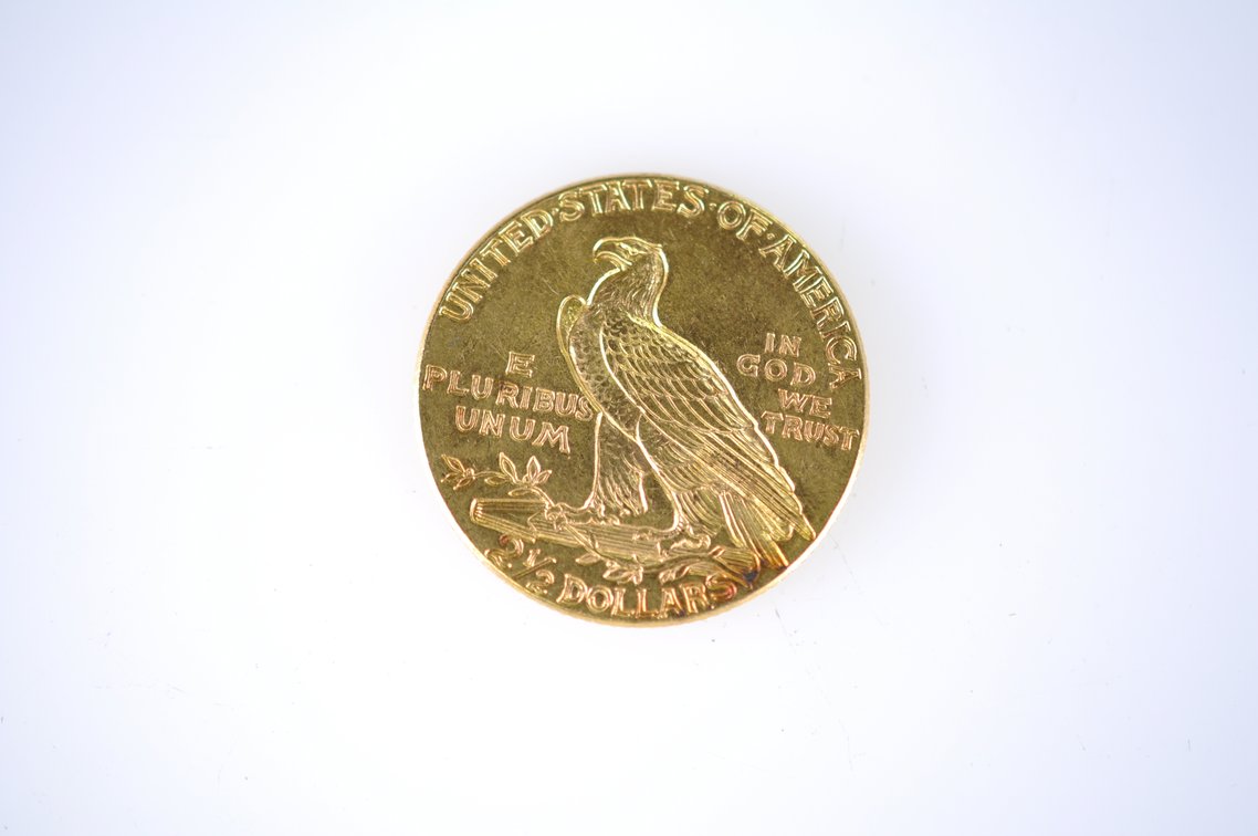1927 Indian Head Two and a Half Dollar Gold Coin, photo 2 of 3