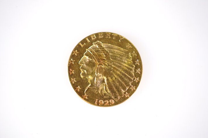 1929 Indian Head Two and a Half Dollar Gold Coin