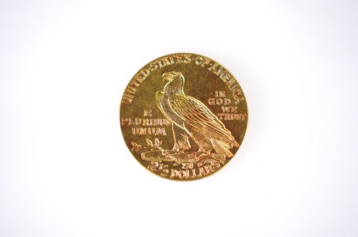 1929 Indian Head Two and a Half Dollar Gold Coin, photo 3 of 3
