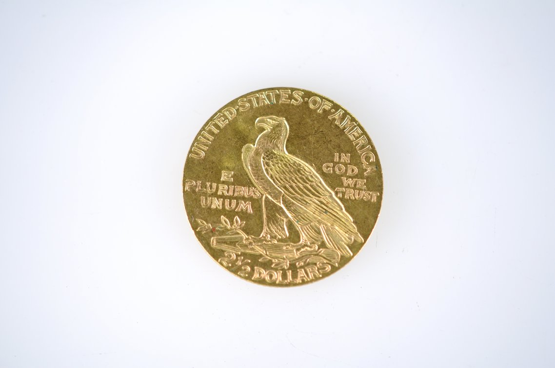 1929 Indian Head Two and a Half Dollar Gold Coin, photo 3 of 3