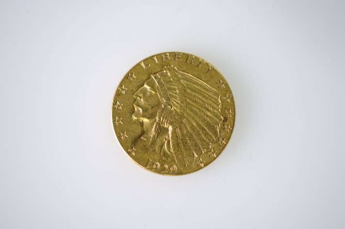 1929 Indian Head Two and a Half Dollar Gold Coin