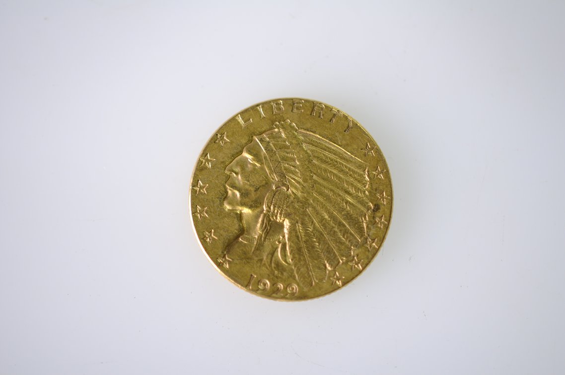 1929 Indian Head Two and a Half Dollar Gold Coin, photo 2 of 3