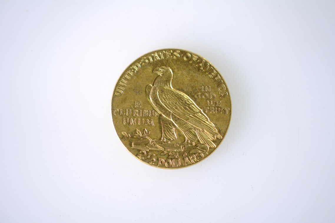 1929 Indian Head Two and a Half Dollar Gold Coin, photo 3 of 3