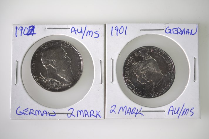 1901 and 1902 German Two Zwei Mark Coins