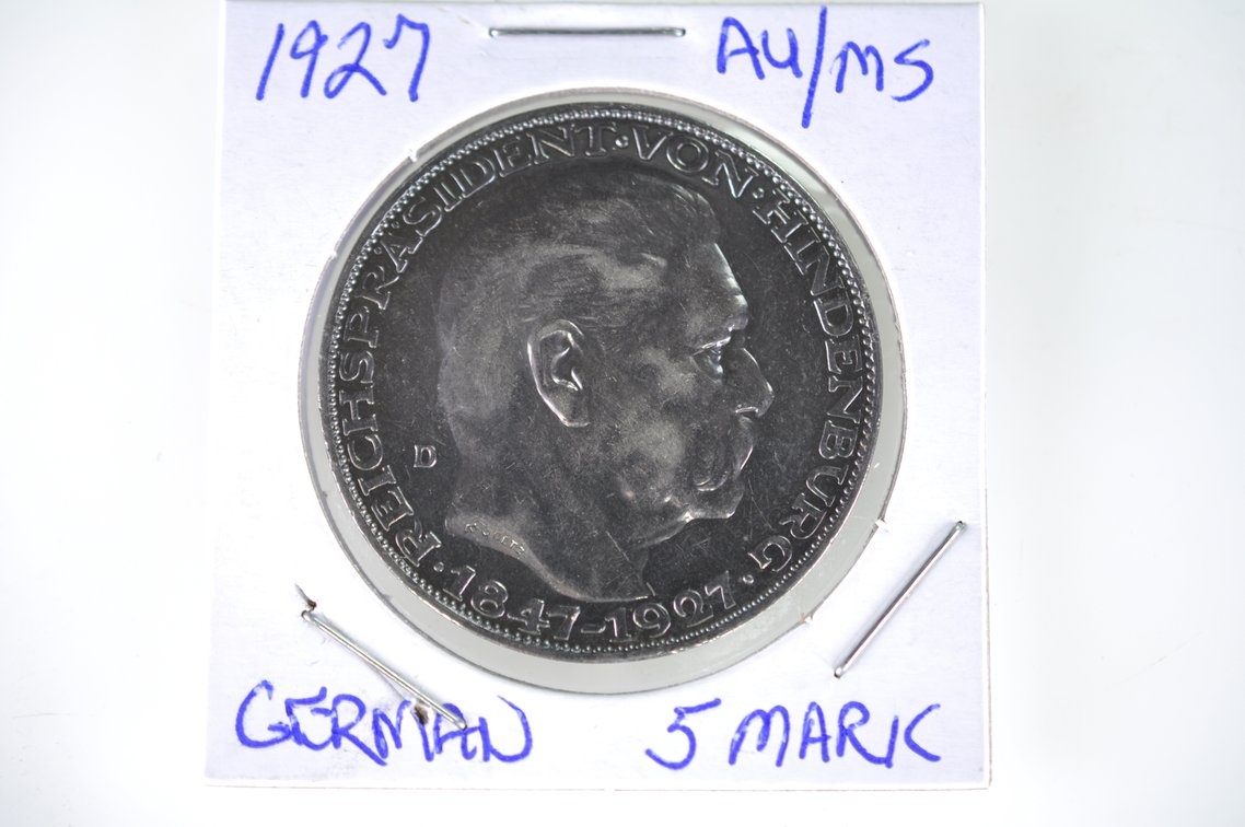 1927 and 1934 German Five Funf Mark Coins, photo 4 of 7
