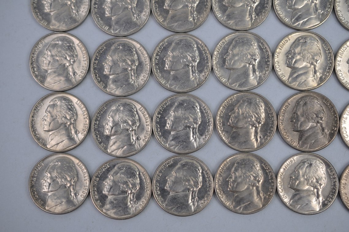 1960 Tube of Jefferson Nickels Denver, photo 4 of 10