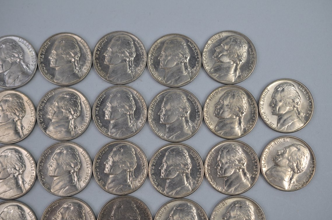1960 Tube of Jefferson Nickels Denver, photo 3 of 10
