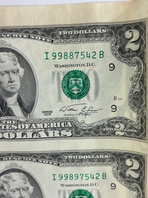 Sheet of Uncut Series of 1976 Two Dollars, photo 6 of 11