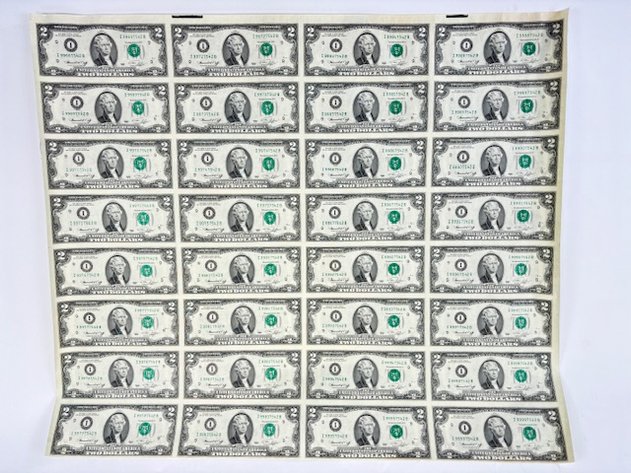 Sheet of Uncut Series of 1976 Two Dollars