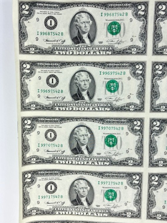Sheet of Uncut Series of 1976 Two Dollars, photo 7 of 11