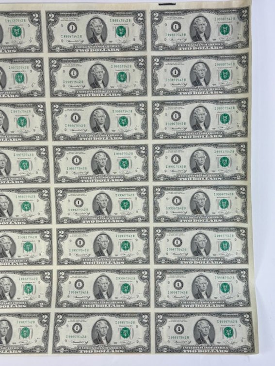Sheet of Uncut Series of 1976 Two Dollars, photo 5 of 11