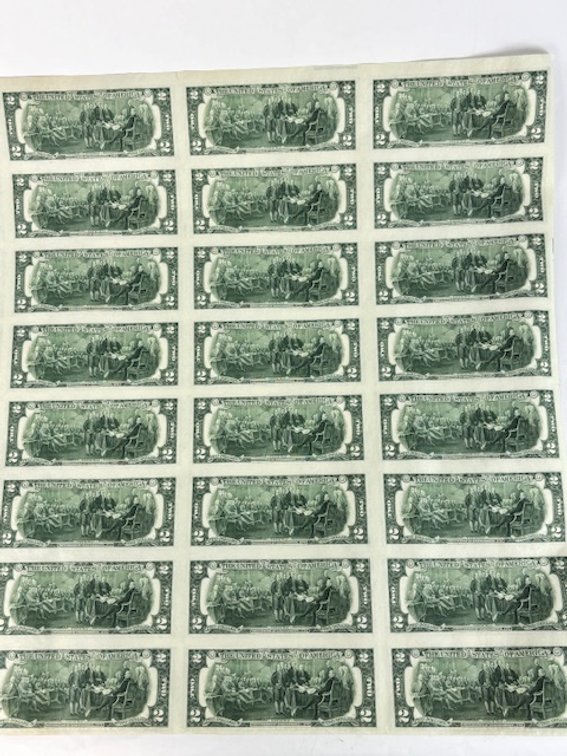Sheet of Uncut Series of 1976 Two Dollars, photo 9 of 11