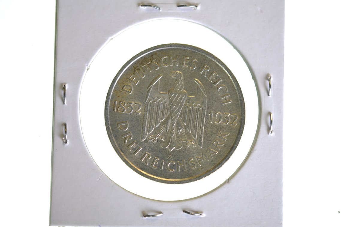 1932 German Three Reichsmark Coin, photo 3 of 4